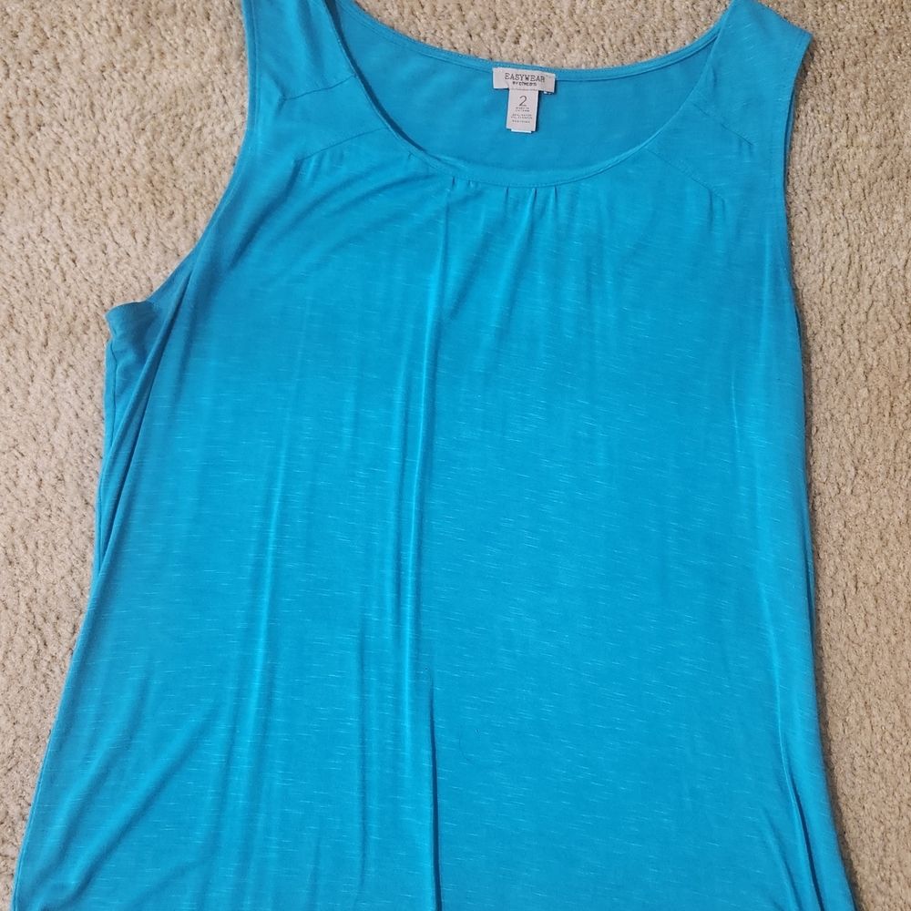 Talbots Blue Tank Top with Relaxed Fit and Pleated Detail